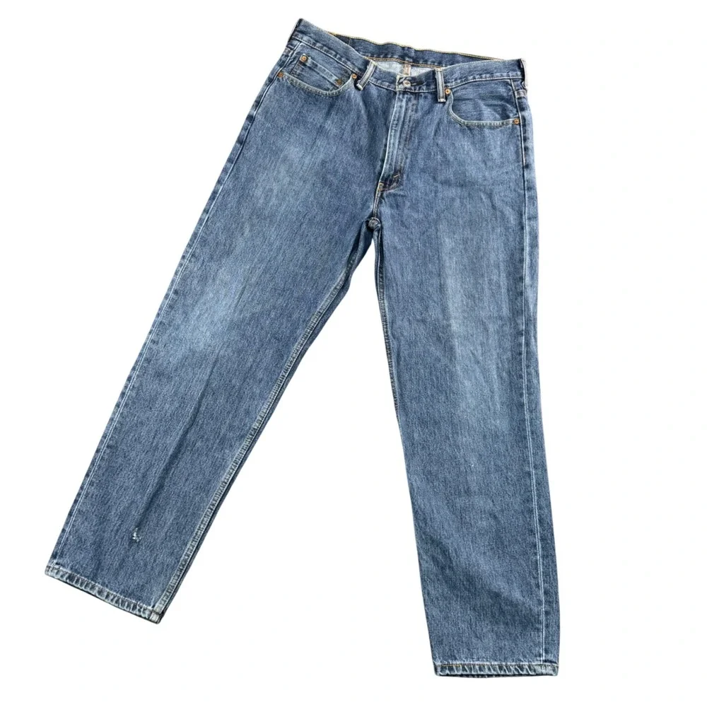 Levi's 550 Mens Blue Relaxed Fit Straight Leg Jeans Y2K Distressed Denim‎ 36x32
